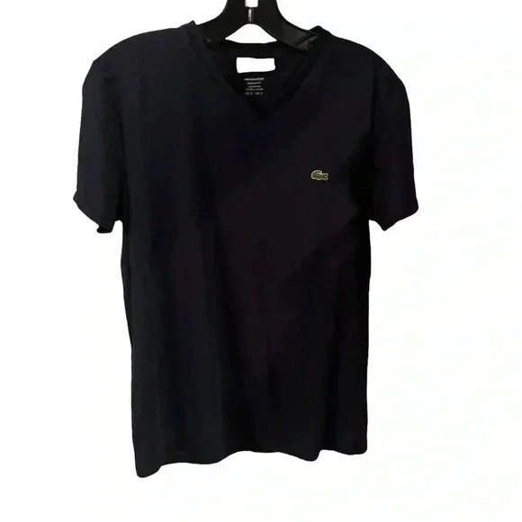 LACOSTE V-Neck Pima Cotton Navy Blue T-Shirt Men's Size Small - Picture 1 of 7